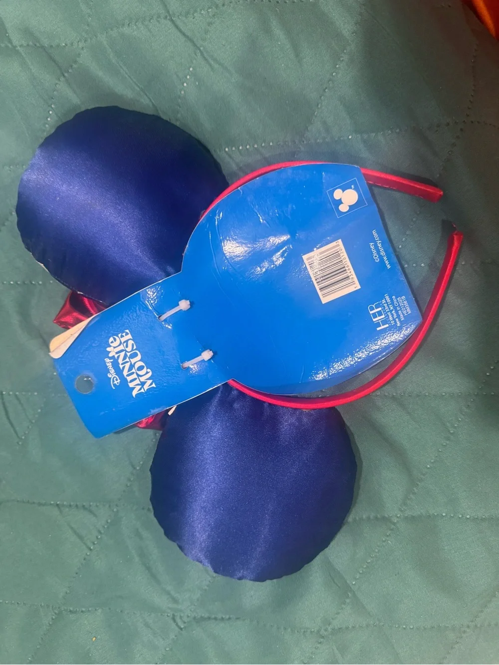 Disney Patriotic Minnie Ear Headband with Red Bow and Navy Star Ears